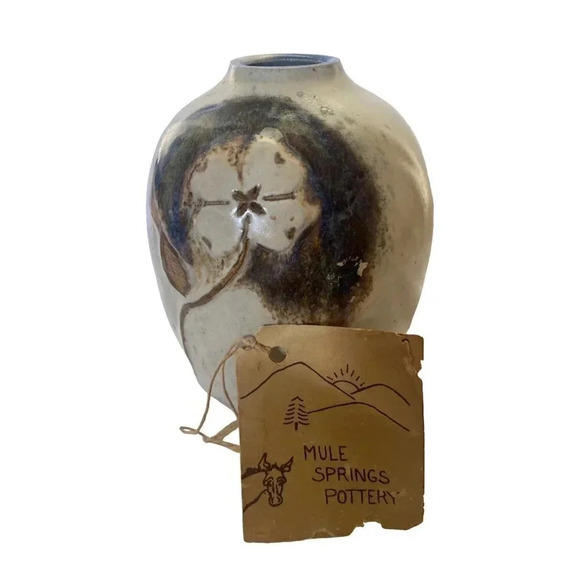 Studio Art MULE SPRINGS POTTERY 6" Tall Handmade Bulb Stoneware Vase Unique - Picture 2 of 15